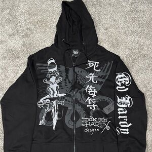 Ed Hardy Black and Gray Zip-Up Sweater